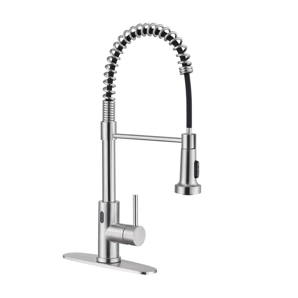 Brushed Nickel Touchless Pull-Down Kitchen Faucet with Spray