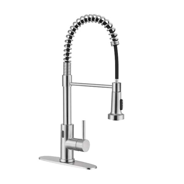 Single Handle Pull Down Sprayer Kitchen Faucet with Touchless Sensor in Brushed Nickel