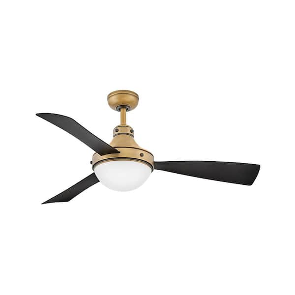 HINKLEY Oliver 50.0 in. Indoor/Outdoor Integrated LED Heritage Brass Ceiling Fan with Remote Control