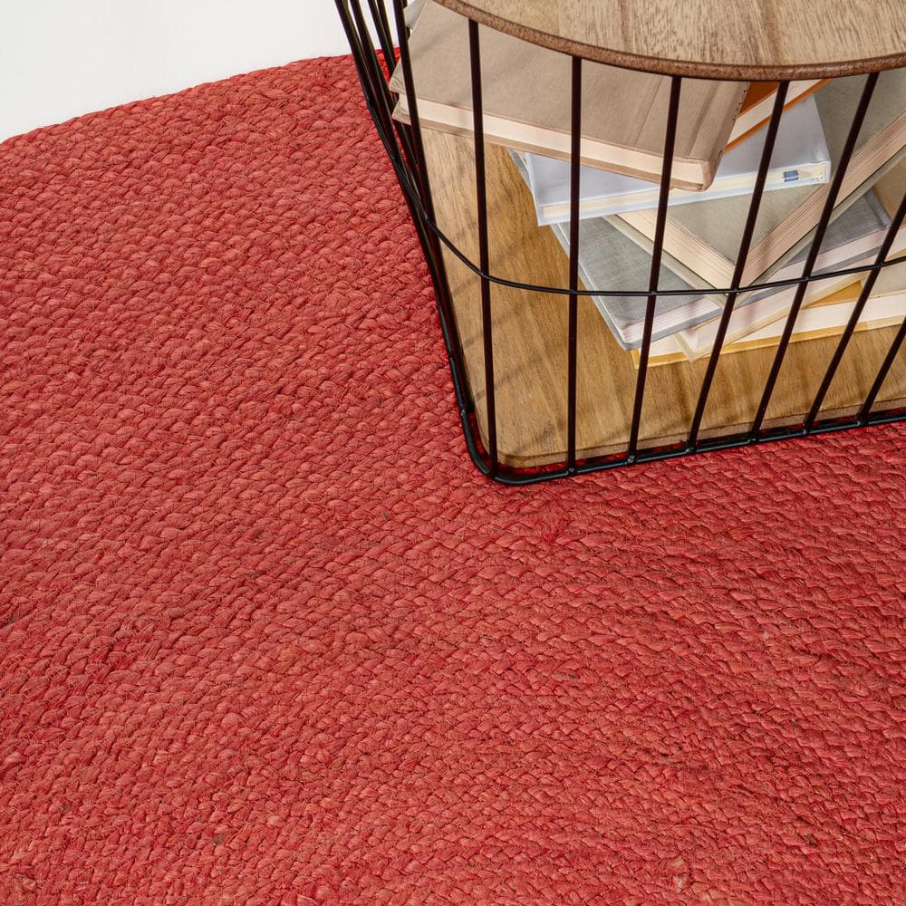 Red Braided Jute 5' Round Coastal Area Rug