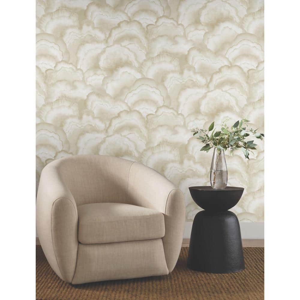 Beige and Silver Watercolor Demilune Fans Wallpaper