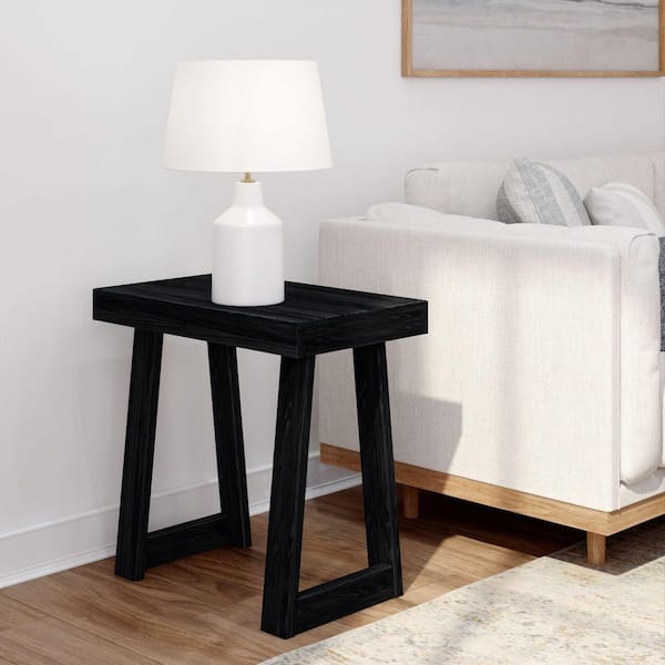Classic 25 in. Black Wirebrush Rectangle Wood End Table