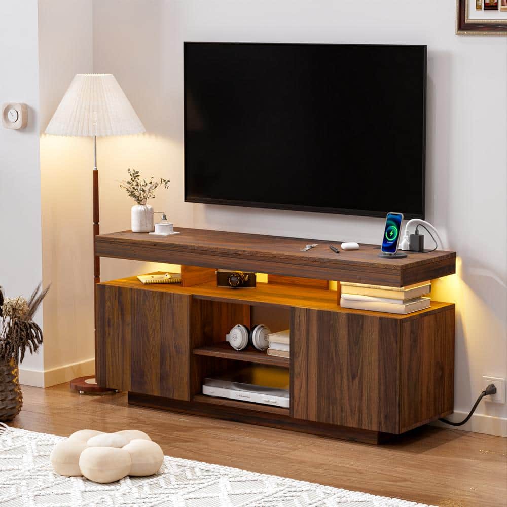 47.24 in. Modern Walnut TV Stand Fits TVs up to 55 in. with Outlets and RGB LED Light Strip price history on PriceWatchPro