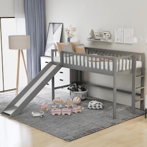 Gray Diella Twin Size Low Loft Bed with Ladder and Slide