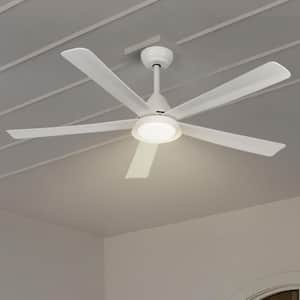 52 in. Smart LED Indoor White Low Profile 5 Blades Semi-Flush Mount Ceiling Fan with Light with Remote Control APP