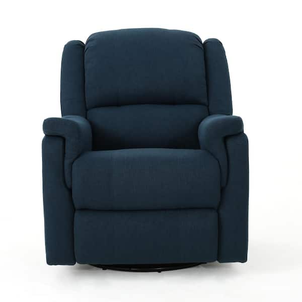 Unbranded Jennette Navy Blue Fabric Swivel Glider Recliner with Tufted Cushions