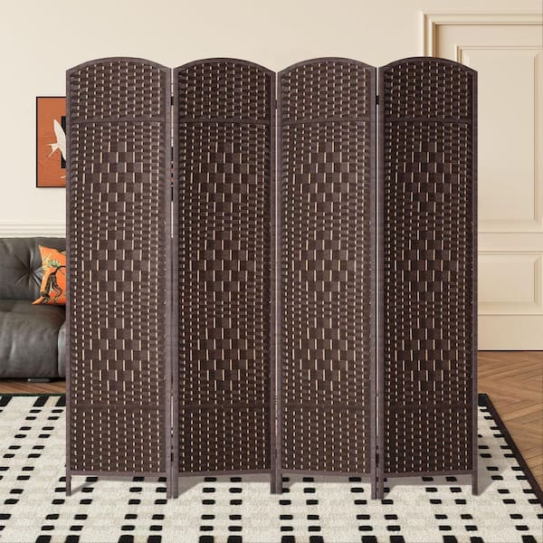71 in. Brown 4-Panel Natural Folding Room Divider, Hand-Woven Wood Frame, Privacy Screen for Living Room