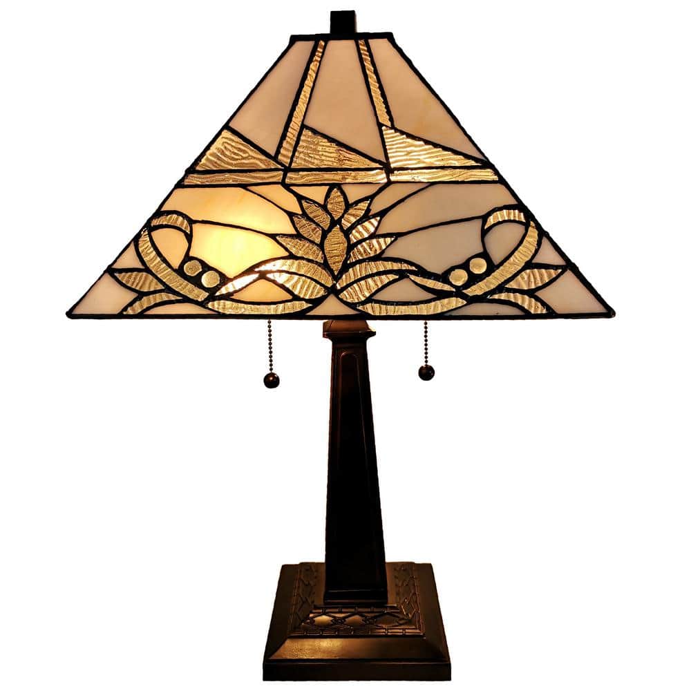 Tiffany Style 22" White Stained Glass Table Lamp
