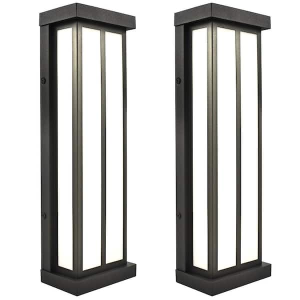 16 in. Black Outdoor LED Wall Sconce Light Fixture 3CCT 3000K/5000K 15-Watt ETL Listed IP65 Waterproof (2-Pack)