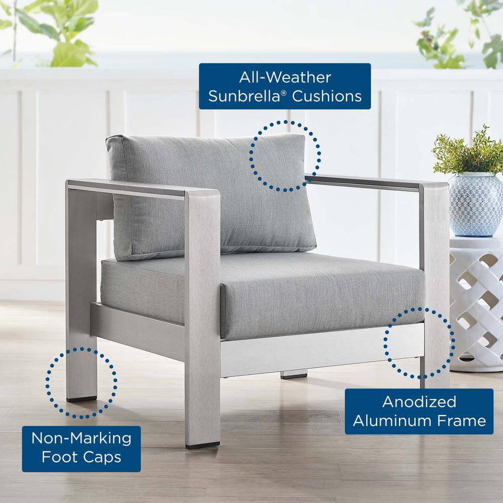 Gray Aluminum Outdoor Accent Chair with Cushions