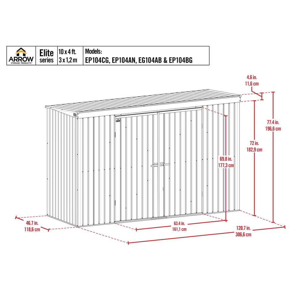 Elite 10 ft. x 4 ft. Silver Galvalume Steel Storage Shed Kit