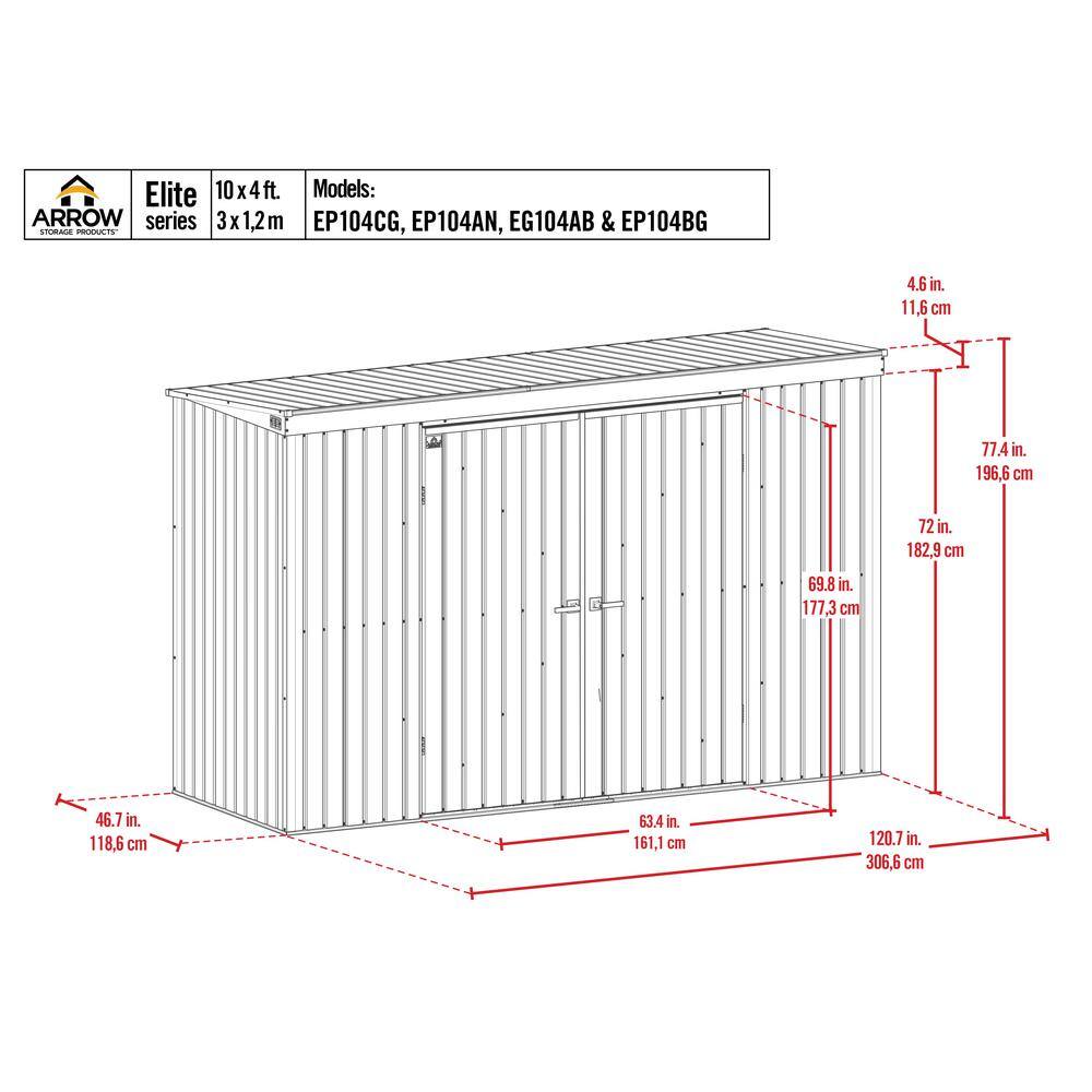 Elite 10 ft. x 4 ft. Blue Grey Galvanized Steel Storage Shed
