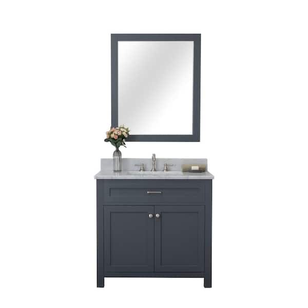 Unbranded Redmond 36 in. W x 22 in. D Bath Vanity in Gray with Marble Vanity Top in White with White Basin and Mirror