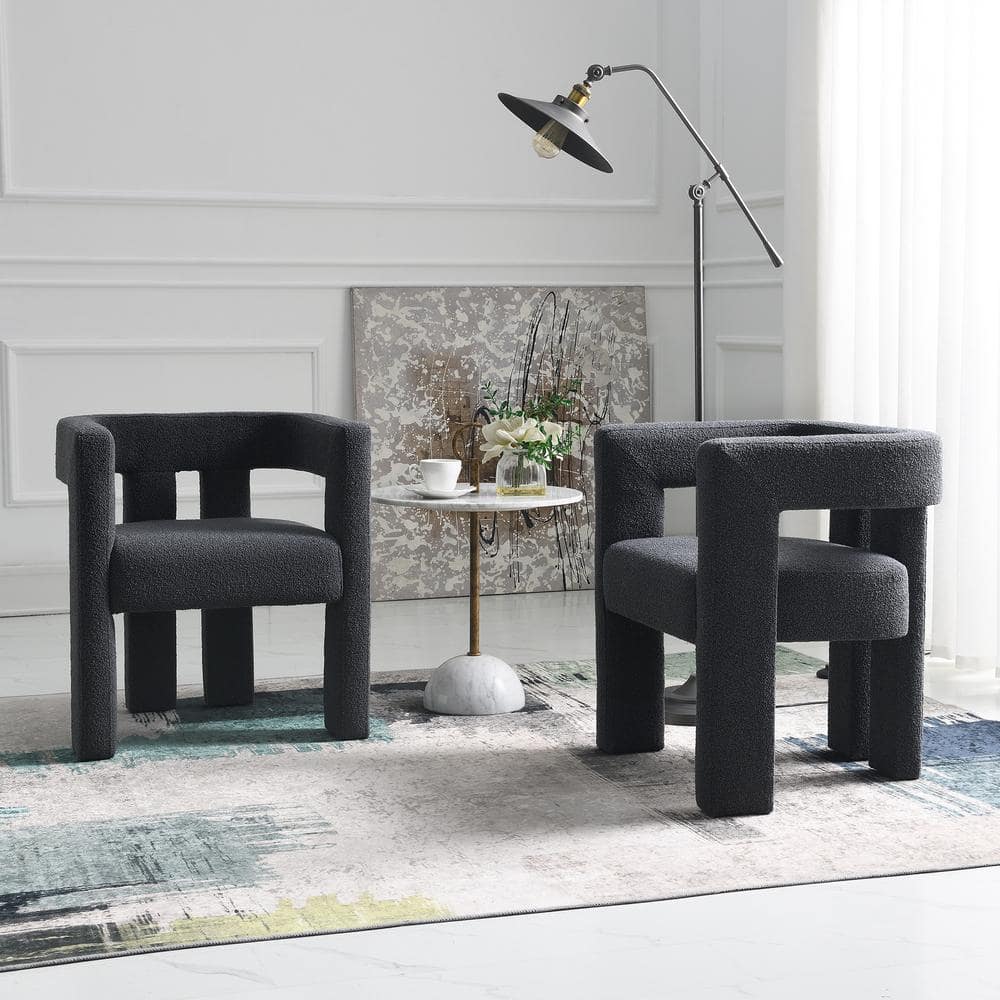 KINWELL Charcoal 24 in. Wide Boucle Upholstered Arm Chair (Set of