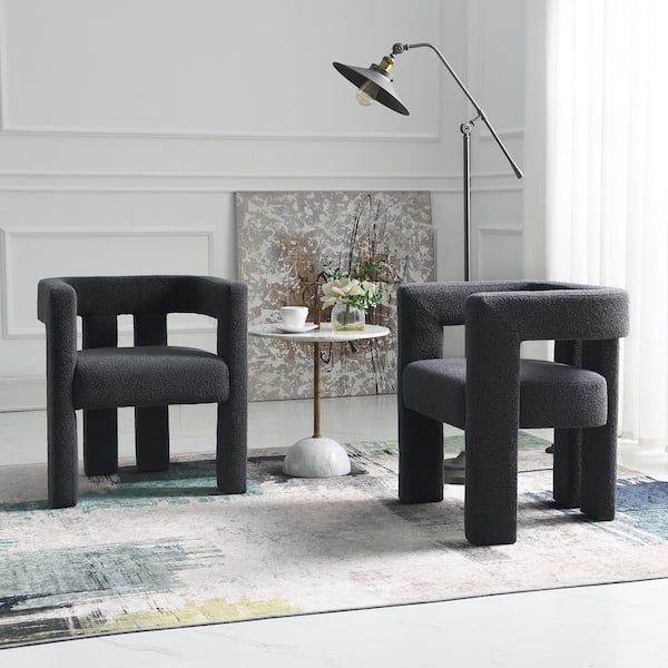 KINWELL Charcoal 24 in. Wide Boucle Upholstered Arm Chair (Set of 2)