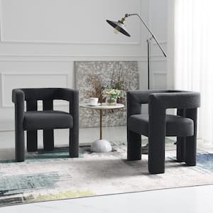 Jet Black 24 in. Wide Boucle Upholstered Armchair (Set of 2)