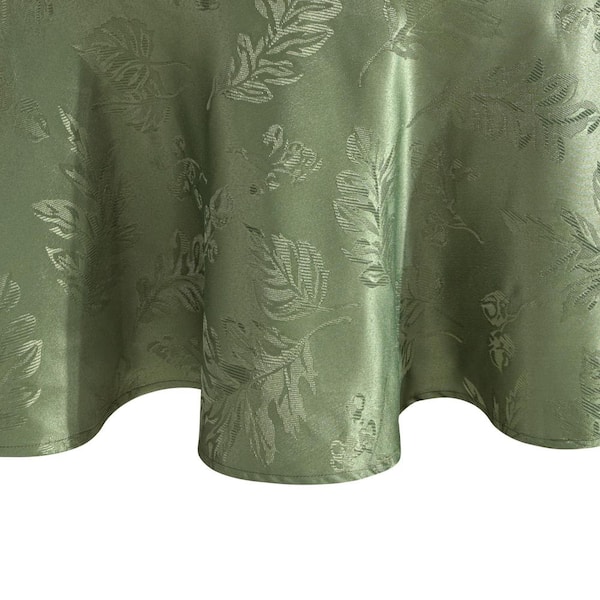 Elegant Woven Leaves Jacquard Damask Tablecloth, Olive - 60"W x 84"L Oval
