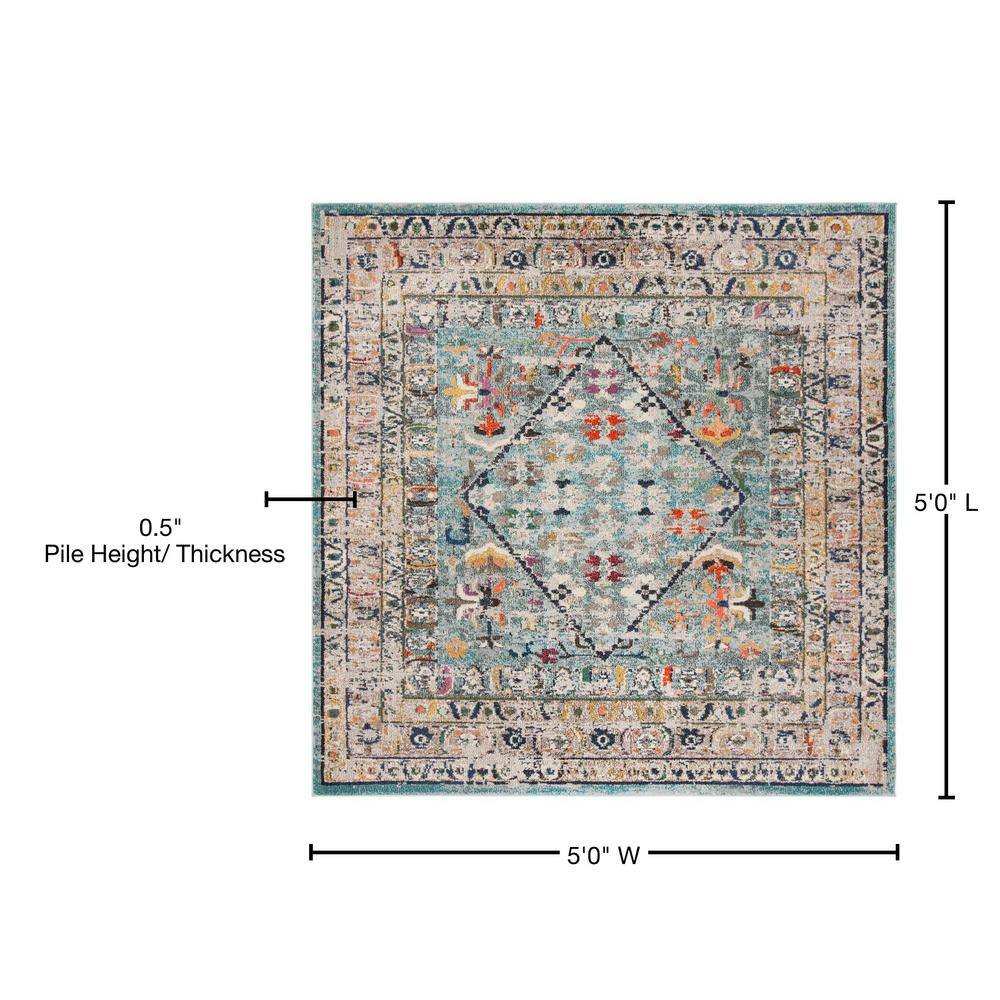 Monaco 5' x 5' Blue Floral Synthetic Square Rug