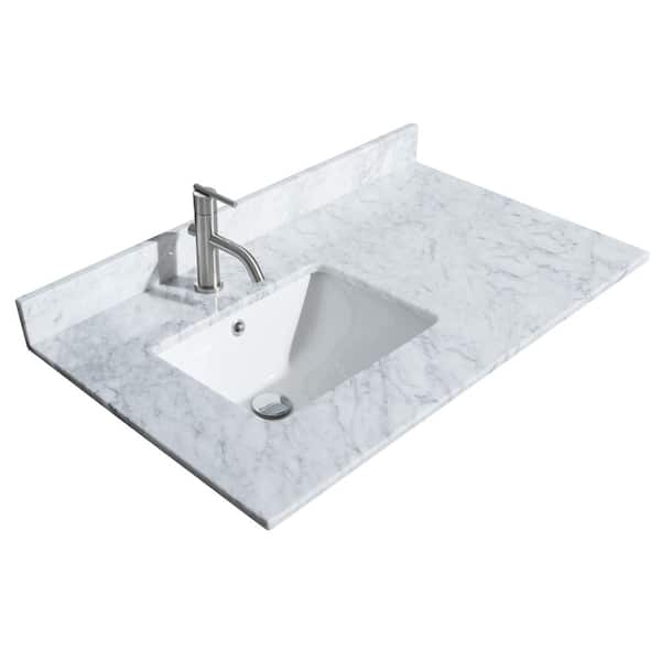 Wyndham Collection 36 in. W x 22 in. D Marble White Rectangular Single Sink Bathroom Vanity Top in White Carrara