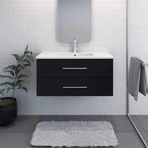 Napa 42 in. W. x 20 in. D Single Sink Bathroom Vanity Wall Mounted in Matte Black with Acrylic Integrated Countertop