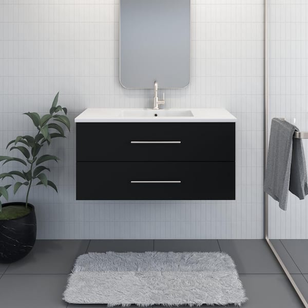 VOLPA USA AMERICAN CRAFTED VANITIES Napa 42 in. W. x 20 in. D Single Sink Bathroom Vanity Wall Mounted in Matte Black with Acrylic Integrated Countertop