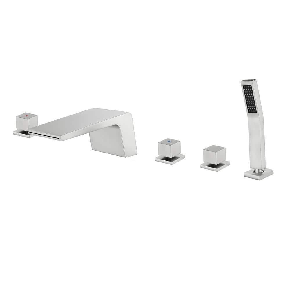 2-Handle Deck-Mount Roman Tub Faucet with Waterfall and Hand Shower in. Bru