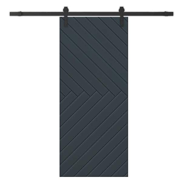 CALHOME 36 in. x 84 in. Charcoal Gray Stained Composite MDF Paneled Interior Sliding Barn Door with Hardware Kit