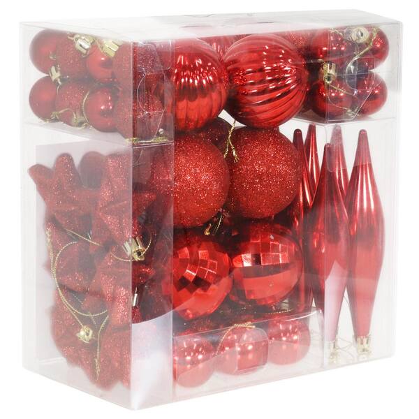 Sunnydaze Sunnydaze Deck the Halls Assorted Christmas Ornament Kit - Red (59-Piece)