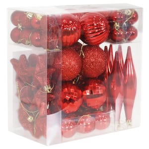 Sunnydaze Deck the Halls Assorted Christmas Ornament Kit - Red (59-Piece)