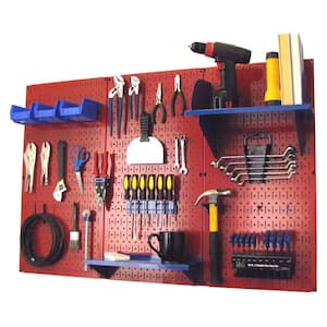 32 in. x 48 in. Metal Pegboard Standard Tool Storage Kit with Red Pegboard and Blue Peg Accessories