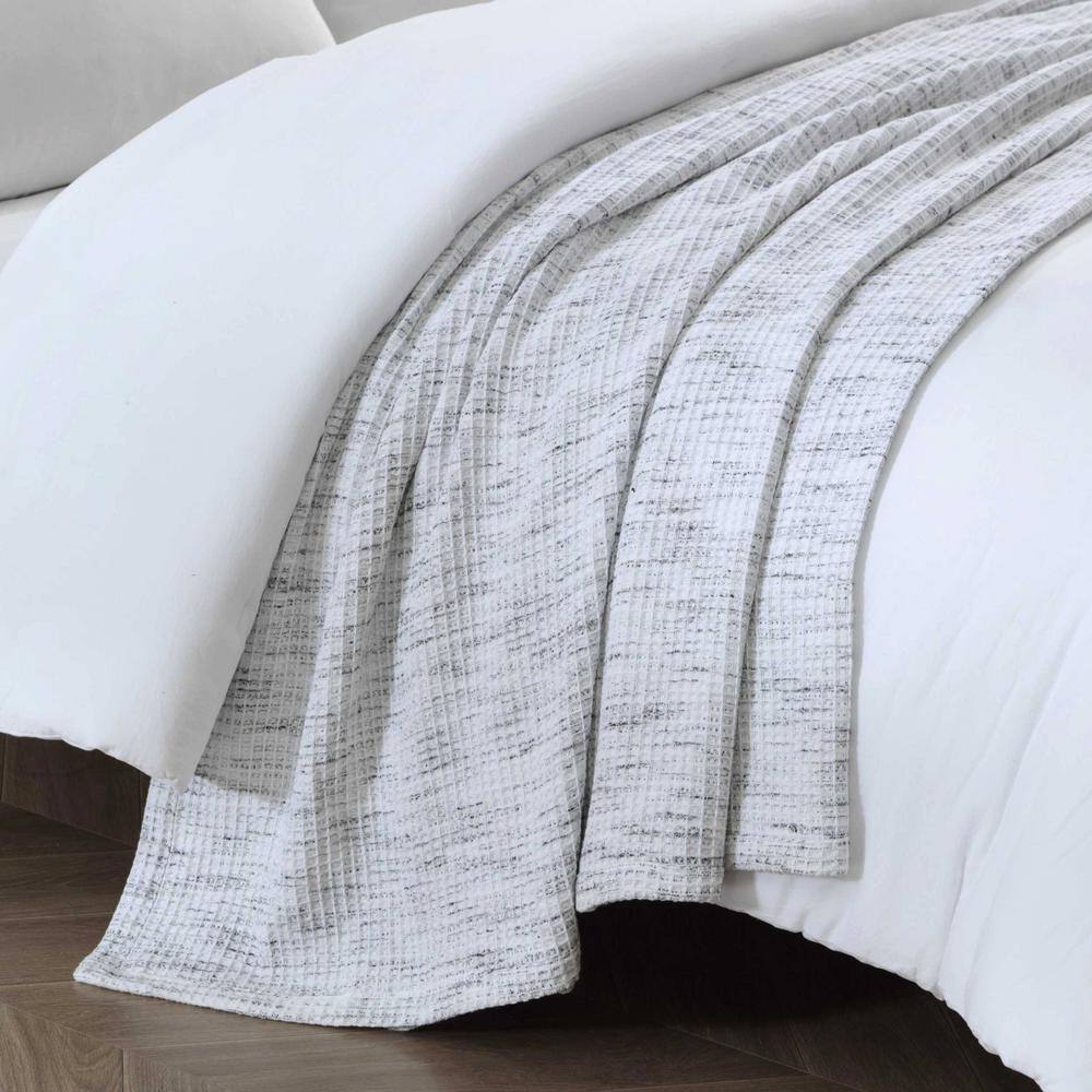 King White and Black Cotton Waffle Weave Blanket
