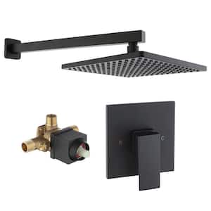 Single-Handle 1-Spray Pattern 10 in. with 1.8 GPM Wall Mount Square Shower Faucet in Matte Black (Valve Included)