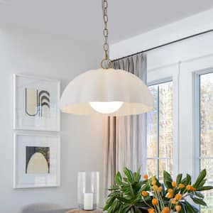 15.98 in. 1-Light Brass and White Dome Hanging Pendant Light for Kitchen Island