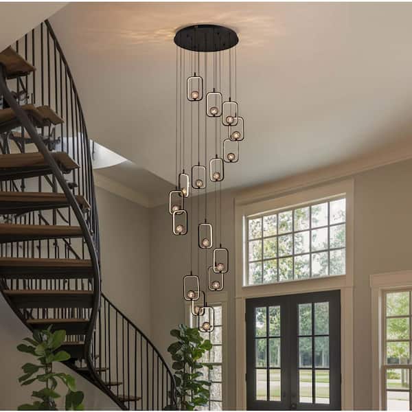 10-Lights Integrated LED Chrome Finish Modern Tiered Glass Shade Chandelier