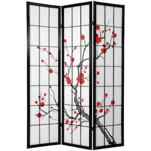 6 ft. Black Cherry Blossom 3-Panel Room Divider