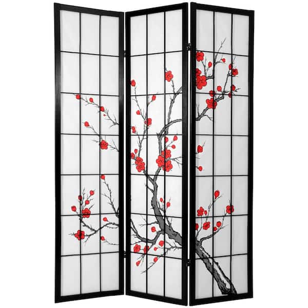 Oriental Furniture 6 ft. Black Cherry Blossom 3-Panel Room Divider