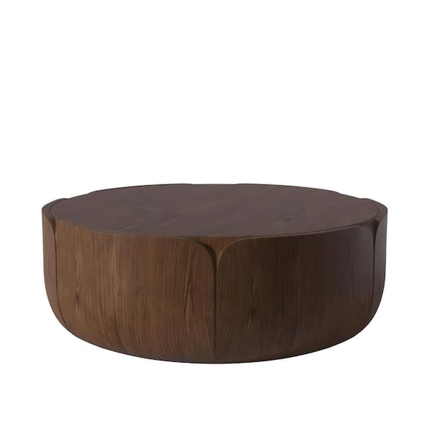 Niall Modern Brown Indoor/Outdoor MGO Concrete Round Patio Coffee Table, Wood Grain Finish