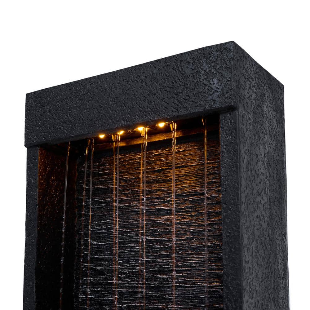 Athena Black Solar-Powered Outdoor Waterfall Fountain with LED Lights