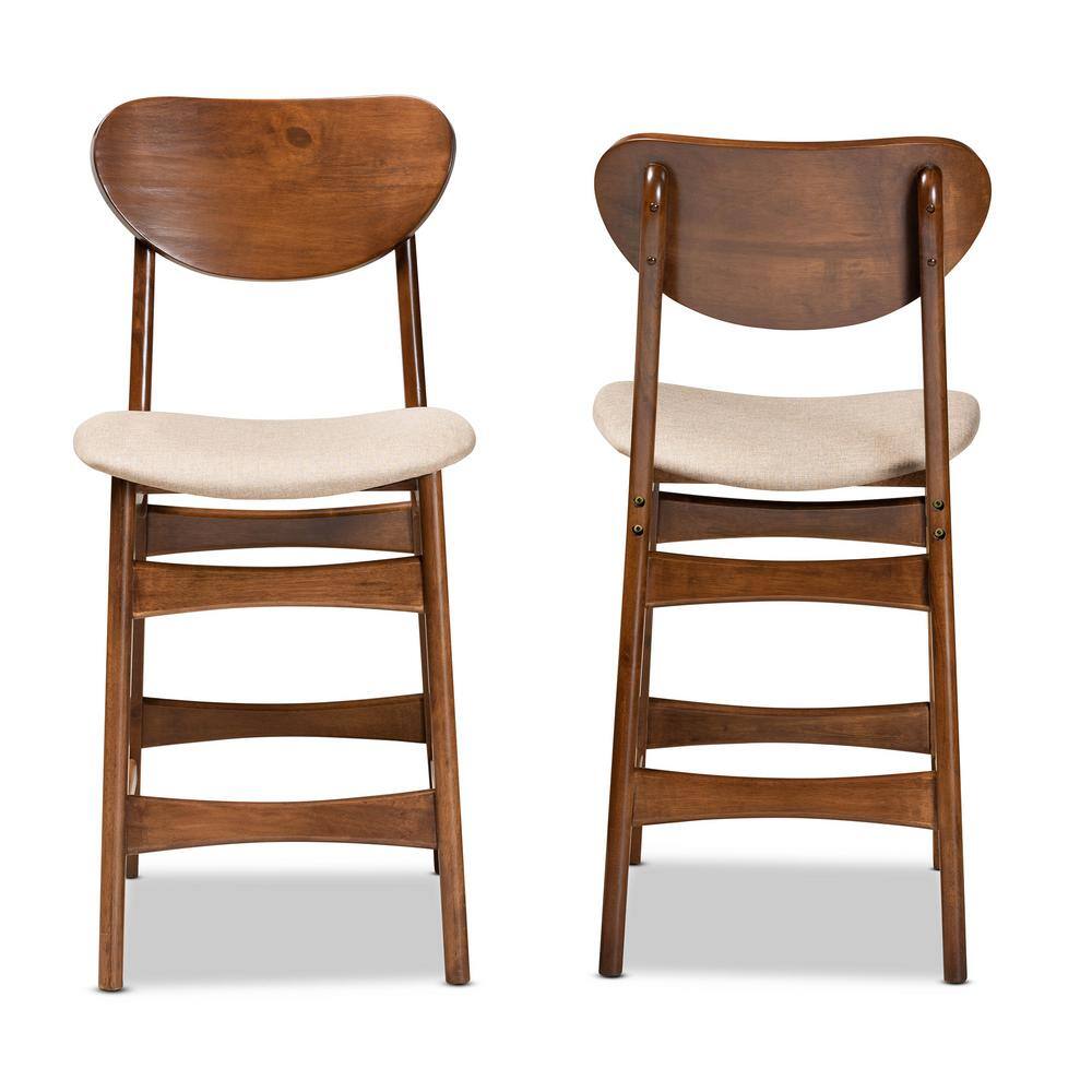 Katya Sand Walnut Brown Solid Wood Counter Stool Set