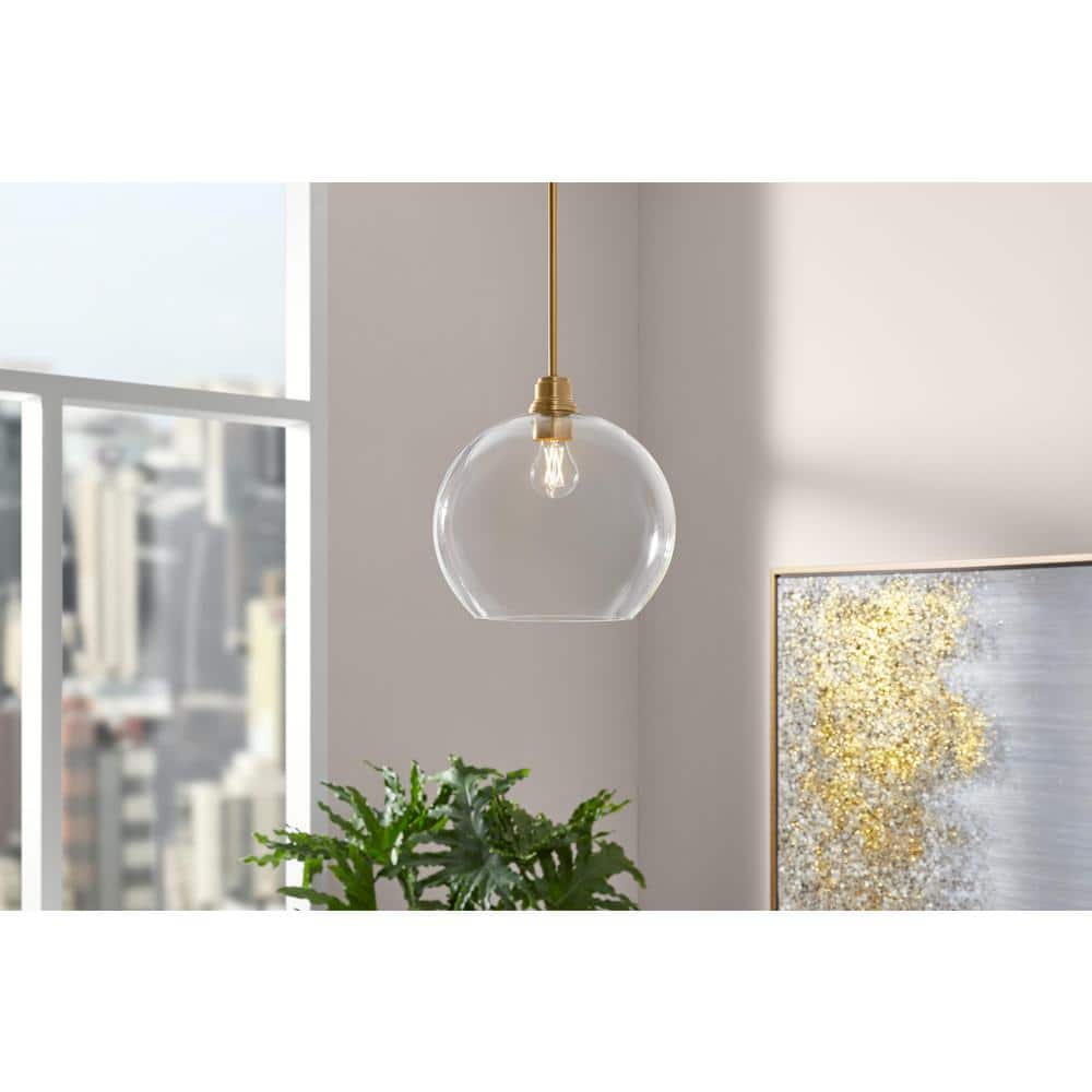 Hampton Bay Florabelle 1-Light Pendant Antique Gold Clear Globe