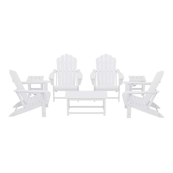 Aderson 7-Piece All Weather Fade Resistant Outdoor Plastic Adirondack Chair Patio Conversation Lounge Set in White