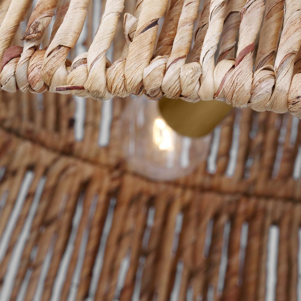 Satin Brass and Paper Rope 3-Light Drum Pendant