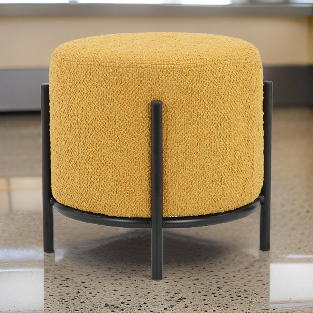 Yellow Polyester Round Upholstered Iron Accent Stool