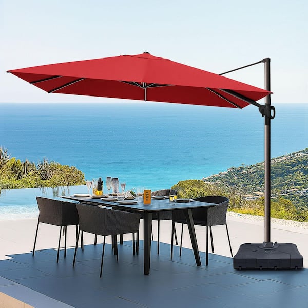 Pellebant 11.5 ft. x 9 ft. Aluminum Rectangular Tilt Outdoor 360° Swivel Cantilever Patio Umbrella in Red with 260 lbs. Base