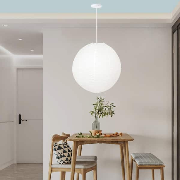 MPG Orb 24 in. 60-Watt 1-Light White Hanging Lantern Pendant
