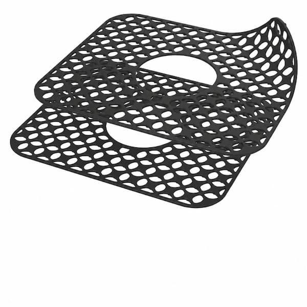 2-Pack Black Silicone Sink Protector Mats, Foldable Farmhouse Center-Drain Non-Slip Heat-Resistant