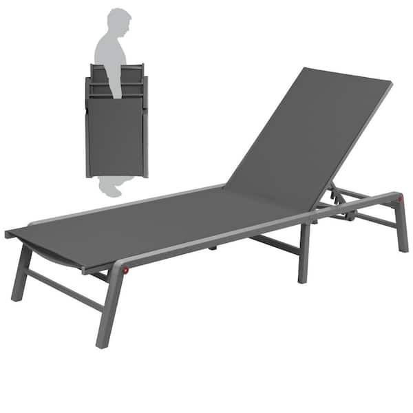 KOZYARD Outdoor Lounge Chair Foldable Lounge Chair with 5-Adjustable Backrest Patio Lounger, Assemble-Free Recliner (Gray)
