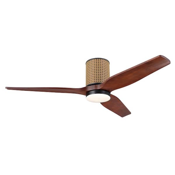 52 In. (4.3 ft.) Indoor Flush Mount Ceiling Fan with Integrated LED, Brown