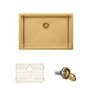 27 in. Undermount Single Bowl 18-Gauge Gold Stainless Steel Kitchen Sink with Accessories