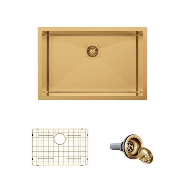 Glacier Bay 27 in. Undermount Single Bowl 18-Gauge Gold Stainless Steel Kitchen Sink with Accessories